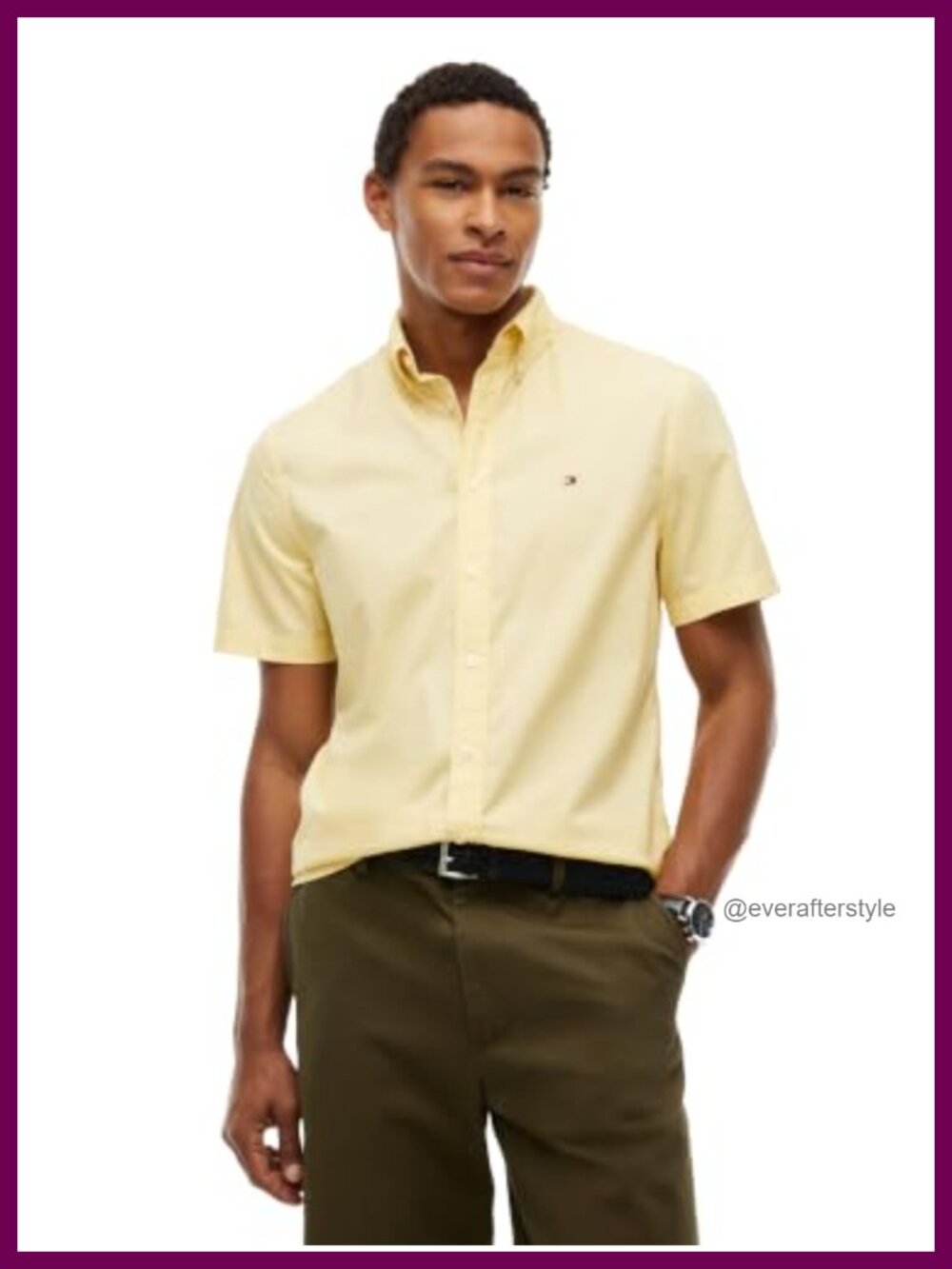 Men's Short Sleeve Poplin Button Down Shirt Regular Fit Cotton